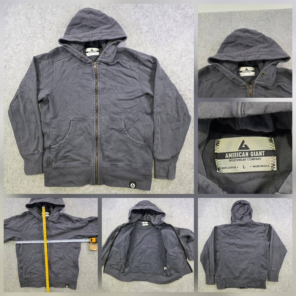 American Giant Hoodie Mens Large Gray Full Zip Fleece Made USA Sweatshirt